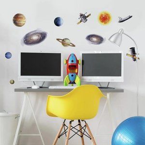 Outer Space Ships Peel Stick Wall Decals Galaxy Planets Stickers Kids Room Decor
